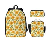 FEYUNYAN School Backpack for Girls and Boys, Fresh Sunflower Print School Bag Set of 3, 15 Inch Laptop Backpack, Insulated Lunch Bag, Pencil Case, Middle Schoolbag for Teen Youth Students