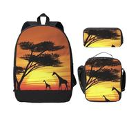 FEYUNYAN School Backpack for Girls and Boys, Funny African Sunset Print School Bag Set of 3, 15 Inch Laptop Backpack, Insulated Lunch Bag, Pencil Case, Middle Schoolbag for Teen Youth Students