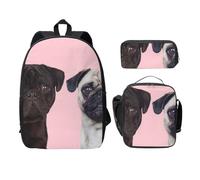 FEYUNYAN School Backpack for Girls and Boys, Funny Animal Pug Dog Print School Bag Set of 3, 15 Inch Laptop Backpack, Insulated Lunch Bag, Pencil Case, Middle Schoolbag for Teen Youth Students