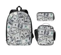 FEYUNYAN School Backpack for Girls and Boys, Funny Dollar Money Print School Bag Set of 3, 15 Inch Laptop Backpack, Insulated Lunch Bag, Pencil Case, Middle Schoolbag for Teen Youth Students