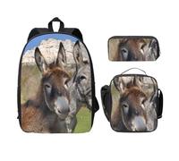 FEYUNYAN School Backpack for Girls and Boys, Funny Donkeys Print School Bag Set of 3, 15 Inch Laptop Backpack, Insulated Lunch Bag, Pencil Case, Middle Schoolbag for Teen Youth Students