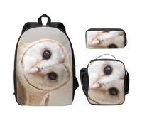 FEYUNYAN School Backpack for Girls and Boys, Funny Owl Print School Bag Set of 3, 15 Inch Laptop Backpack, Insulated Lunch Bag, Pencil Case, Middle Schoolbag for Teen Youth Students