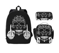 FEYUNYAN School Backpack for Girls and Boys, Funny Skull Print School Bag Set of 3, 15 Inch Laptop Backpack, Insulated Lunch Bag, Pencil Case, Middle Schoolbag for Teen Youth Students