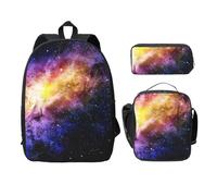 FEYUNYAN School Backpack for Girls and Boys, Galaxy in The Universe Print School Bag Set of 3, 15 Inch Laptop Backpack, Insulated Lunch Bag, Pencil Case, Middle Schoolbag for Teen Youth Students