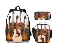 FEYUNYAN School Backpack for Girls and Boys, Guitar Print School Bag Set of 3, 15 Inch Laptop Backpack, Insulated Lunch Bag, Pencil Case, Middle Schoolbag for Teen Youth Students