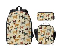 FEYUNYAN School Backpack for Girls and Boys, Hound Dogs Print School Bag Set of 3, 15 Inch Laptop Backpack, Insulated Lunch Bag, Pencil Case, Middle Schoolbag for Teen Youth Students