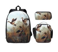FEYUNYAN School Backpack for Girls and Boys, Hunting Flying Wild Print School Bag Set of 3, 15 Inch Laptop Backpack, Insulated Lunch Bag, Pencil Case, Middle Schoolbag for Teen Youth Students