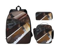 FEYUNYAN School Backpack for Girls and Boys, Japan Samurai Sword Print School Bag Set of 3, 15 Inch Laptop Backpack, Insulated Lunch Bag, Pencil Case, Middle Schoolbag for Teen Youth Students