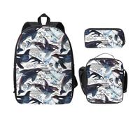 FEYUNYAN School Backpack for Girls and Boys, Killer Whale Print School Bag Set of 3, 15 Inch Laptop Backpack, Insulated Lunch Bag, Pencil Case, Middle Schoolbag for Teen Youth Students
