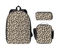 FEYUNYAN School Backpack for Girls and Boys, Leopard Print Print School Bag Set of 3, 15 Inch Laptop Backpack, Insulated Lunch Bag, Pencil Case, Middle Schoolbag for Teen Youth Students
