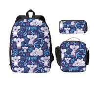 FEYUNYAN School Backpack for Girls and Boys, Lovely Koala Print School Bag Set of 3, 15 Inch Laptop Backpack, Insulated Lunch Bag, Pencil Case, Middle Schoolbag for Teen Youth Students