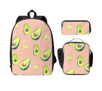 FEYUNYAN School Backpack for Girls and Boys, Many Avocado Images Print School Bag Set of 3, 15 Inch Laptop Backpack, Insulated Lunch Bag, Pencil Case, Middle Schoolbag for Teen Youth Students