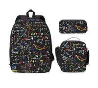 FEYUNYAN School Backpack for Girls and Boys, Math Formula Print School Bag Set of 3, 15 Inch Laptop Backpack, Insulated Lunch Bag, Pencil Case, Middle Schoolbag for Teen Youth Students