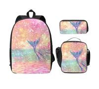 FEYUNYAN School Backpack for Girls and Boys, Mermaid Tail Print School Bag Set of 3, 15 Inch Laptop Backpack, Insulated Lunch Bag, Pencil Case, Middle Schoolbag for Teen Youth Students