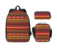 FEYUNYAN School Backpack for Girls and Boys, Mexican Folk Art Boho Print School Bag Set of 3, 15 Inch Laptop Backpack, Insulated Lunch Bag, Pencil Case, Middle Schoolbag for Teen Youth Students