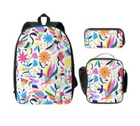 FEYUNYAN School Backpack for Girls and Boys, Mexican Otomi Animals Print School Bag Set of 3, 15 Inch Laptop Backpack, Insulated Lunch Bag, Pencil Case, Middle Schoolbag for Teen Youth Students