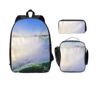 FEYUNYAN School Backpack for Girls and Boys, Niagara Falls Print School Bag Set of 3, 15 Inch Laptop Backpack, Insulated Lunch Bag, Pencil Case, Middle Schoolbag for Teen Youth Students