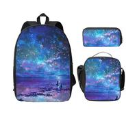 FEYUNYAN School Backpack for Girls and Boys, Northern Lights Print School Bag Set of 3, 15 Inch Laptop Backpack, Insulated Lunch Bag, Pencil Case, Middle Schoolbag for Teen Youth Students
