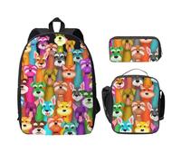 FEYUNYAN School Backpack for Girls and Boys, Oil Cute Schnauzer Dogs Print School Bag Set of 3, 15 Inch Laptop Backpack, Insulated Lunch Bag, Pencil Case, Middle Schoolbag for Teen Youth Students