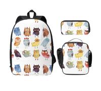 FEYUNYAN School Backpack for Girls and Boys, Owls Birds Print School Bag Set of 3, 15 Inch Laptop Backpack, Insulated Lunch Bag, Pencil Case, Middle Schoolbag for Teen Youth Students