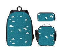 FEYUNYAN School Backpack for Girls and Boys, Paper Plane Print School Bag Set of 3, 15 Inch Laptop Backpack, Insulated Lunch Bag, Pencil Case, Middle Schoolbag for Teen Youth Students