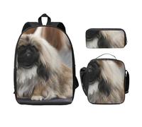FEYUNYAN School Backpack for Girls and Boys, Pekingese Dog Print School Bag Set of 3, 15 Inch Laptop Backpack, Insulated Lunch Bag, Pencil Case, Middle Schoolbag for Teen Youth Students