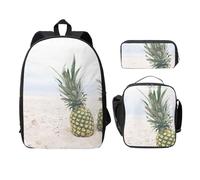 FEYUNYAN School Backpack for Girls and Boys, Pineapples On The Beach Print School Bag Set of 3, 15 Inch Laptop Backpack, Insulated Lunch Bag, Pencil Case, Middle Schoolbag for Teen Youth Students