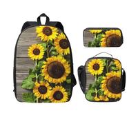 FEYUNYAN School Backpack for Girls and Boys, Plants Theme Sunflower Print School Bag Set of 3, 15 Inch Laptop Backpack, Insulated Lunch Bag, Pencil Case, Middle Schoolbag for Teen Youth Students