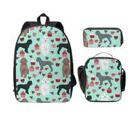 FEYUNYAN School Backpack for Girls and Boys, Poodles Dogs Print School Bag Set of 3, 15 Inch Laptop Backpack, Insulated Lunch Bag, Pencil Case, Middle Schoolbag for Teen Youth Students