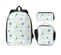 FEYUNYAN School Backpack for Girls and Boys, Pretty Flower Print School Bag Set of 3, 15 Inch Laptop Backpack, Insulated Lunch Bag, Pencil Case, Middle Schoolbag for Teen Youth Students