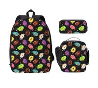 FEYUNYAN School Backpack for Girls and Boys, Ring Bread with Jam Print School Bag Set of 3, 15 Inch Laptop Backpack, Insulated Lunch Bag, Pencil Case, Middle Schoolbag for Teen Youth Students