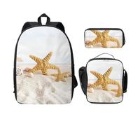 FEYUNYAN School Backpack for Girls and Boys, Seashells Beach Print School Bag Set of 3, 15 Inch Laptop Backpack, Insulated Lunch Bag, Pencil Case, Middle Schoolbag for Teen Youth Students