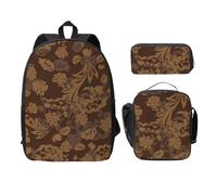 FEYUNYAN School Backpack for Girls and Boys, Set of Ornate Floral Print School Bag Set of 3, 15 Inch Laptop Backpack, Insulated Lunch Bag, Pencil Case, Middle Schoolbag for Teen Youth Students