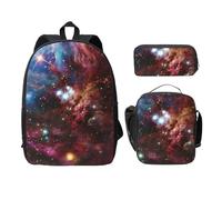 FEYUNYAN School Backpack for Girls and Boys, Space Cluster Print School Bag Set of 3, 15 Inch Laptop Backpack, Insulated Lunch Bag, Pencil Case, Middle Schoolbag for Teen Youth Students