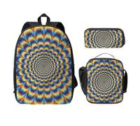 FEYUNYAN School Backpack for Girls and Boys, Spiral Optical Illusion Print School Bag Set of 3, 15 Inch Laptop Backpack, Insulated Lunch Bag, Pencil Case, Middle Schoolbag for Teen Youth Students