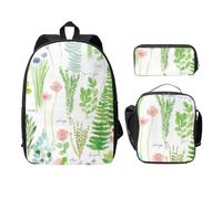 FEYUNYAN School Backpack for Girls and Boys, Spring Time Herb Garden Print School Bag Set of 3, 15 Inch Laptop Backpack, Insulated Lunch Bag, Pencil Case, Middle Schoolbag for Teen Youth Students