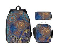FEYUNYAN School Backpack for Girls and Boys, Star Pattern Print School Bag Set of 3, 15 Inch Laptop Backpack, Insulated Lunch Bag, Pencil Case, Middle Schoolbag for Teen Youth Students