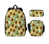 FEYUNYAN School Backpack for Girls and Boys, Sunflower Print School Bag Set of 3, 15 Inch Laptop Backpack, Insulated Lunch Bag, Pencil Case, Middle Schoolbag for Teen Youth Students