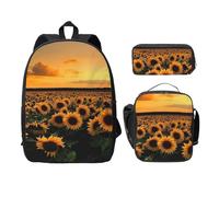 FEYUNYAN School Backpack for Girls and Boys, Sunflower Sunset Print School Bag Set of 3, 15 Inch Laptop Backpack, Insulated Lunch Bag, Pencil Case, Middle Schoolbag for Teen Youth Students