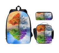 FEYUNYAN School Backpack for Girls and Boys, Two Season Trees Print School Bag Set of 3, 15 Inch Laptop Backpack, Insulated Lunch Bag, Pencil Case, Middle Schoolbag for Teen Youth Students