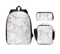 FEYUNYAN School Backpack for Girls and Boys, White Marble Rose Gold Print School Bag Set of 3, 15 Inch Laptop Backpack, Insulated Lunch Bag, Pencil Case, Middle Schoolbag for Teen Youth Students