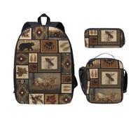 FEYUNYAN School Backpack for Girls and Boys, Wild Animals Print School Bag Set of 3, 15 Inch Laptop Backpack, Insulated Lunch Bag, Pencil Case, Middle Schoolbag for Teen Youth Students