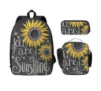FEYUNYAN School Backpack for Girls and Boys, You are My Sunflower Print School Bag Set of 3, 15 Inch Laptop Backpack, Insulated Lunch Bag, Pencil Case, Middle Schoolbag for Teen Youth Students