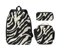 FEYUNYAN School Backpack for Girls and Boys, Zebra Animal Print School Bag Set of 3, 15 Inch Laptop Backpack, Insulated Lunch Bag, Pencil Case, Middle Schoolbag for Teen Youth Students