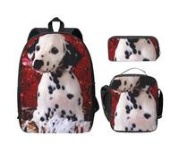 FEYUNYAN School Backpack for Girls Boys, Dalmatian Puppy Print School Bag Set of 3, 15 Inch Laptop Backpack, Insulated Lunch Bag, Pencil Case, Middle Schoolbag for Teen Youth Students