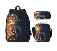 FEYUNYAN School Backpack for Girls Boys, Gold Musical Note Fallen Shiny Star School Bag Set of 3, 15 Inch Laptop Backpack, Insulated Lunch Bag, Pencil Case, Middle Schoolbag for Teen Youth Students
