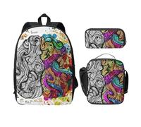 FEYUNYAN School Backpack for Girls Boys, Left Right Brain Advantage Print School Bag Set of 3, 15 Inch Laptop Backpack, Insulated Lunch Bag, Pencil Case, Middle Schoolbag for Teen Youth Students