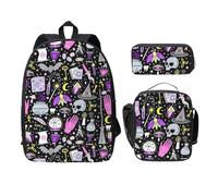 FEYUNYAN School Backpack for Girls Boys, Magic Witch Witchcraft Bohemian Drawing School Bag Set of 3, 15 Inch Laptop Backpack Insulated Lunch Bag Pencil Case, Middle Schoolbag for Teen Youth Students
