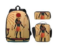 FEYUNYAN School Backpack for Girls Boys, Sun Old Egyptian Timeless Grace Print School Bag Set of 3, 15 Inch Laptop Backpack, Insulated Lunch Bag, Pencil Case, Middle Schoolbag for Teen Youth Students