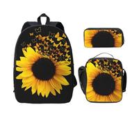 FEYUNYAN School Backpack For Girls Boys, Sunflower Floral Butterflies Art Print School Bag Set Of 3, 15 Inch Laptop Backpack, Insulated Lunch Bag, Pencil Case, Middle Schoolbag For Teen Youth Students